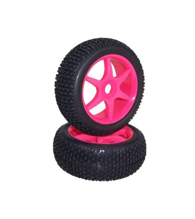 Red 6 Spoke Wheels + T Spike Tires 1 Pair