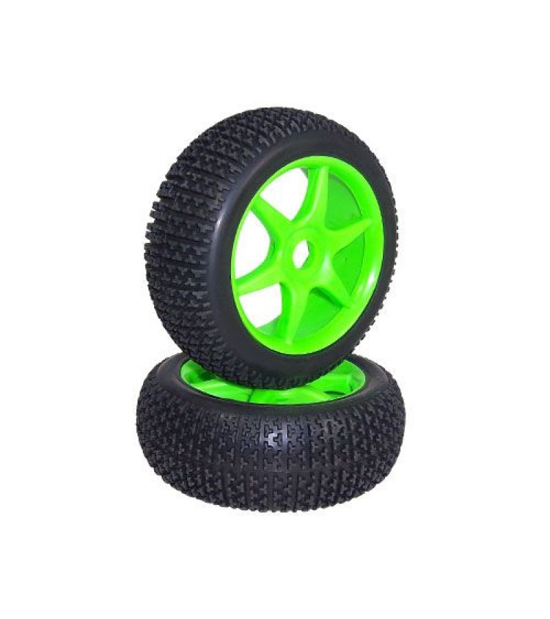 Green 6 Spoke Wheels + T Spike Tires 1 Pair