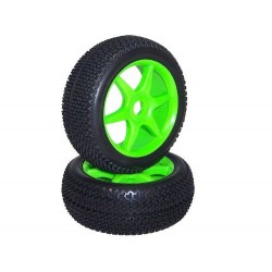 Green 6 Spoke Wheels  V-edged Tri-Dot Spike Tires 1 Pair