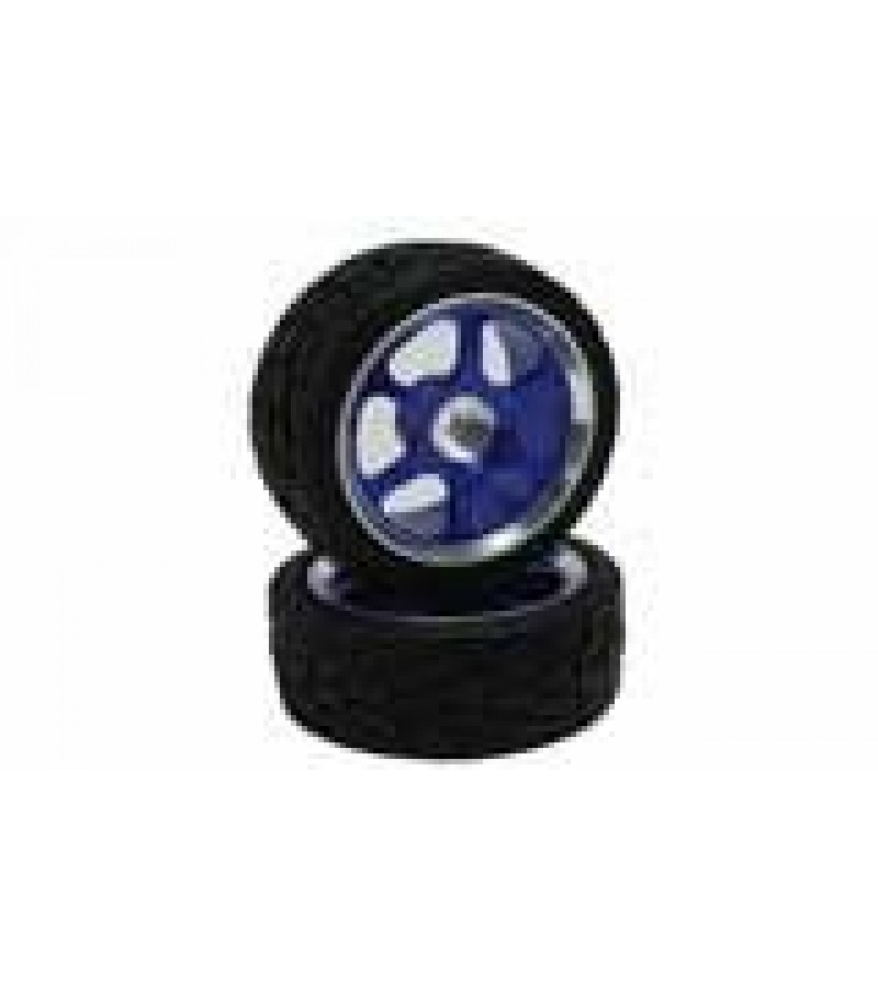 Blue 6-spoke Aluminum Wheels + Tires (1/10 Car)