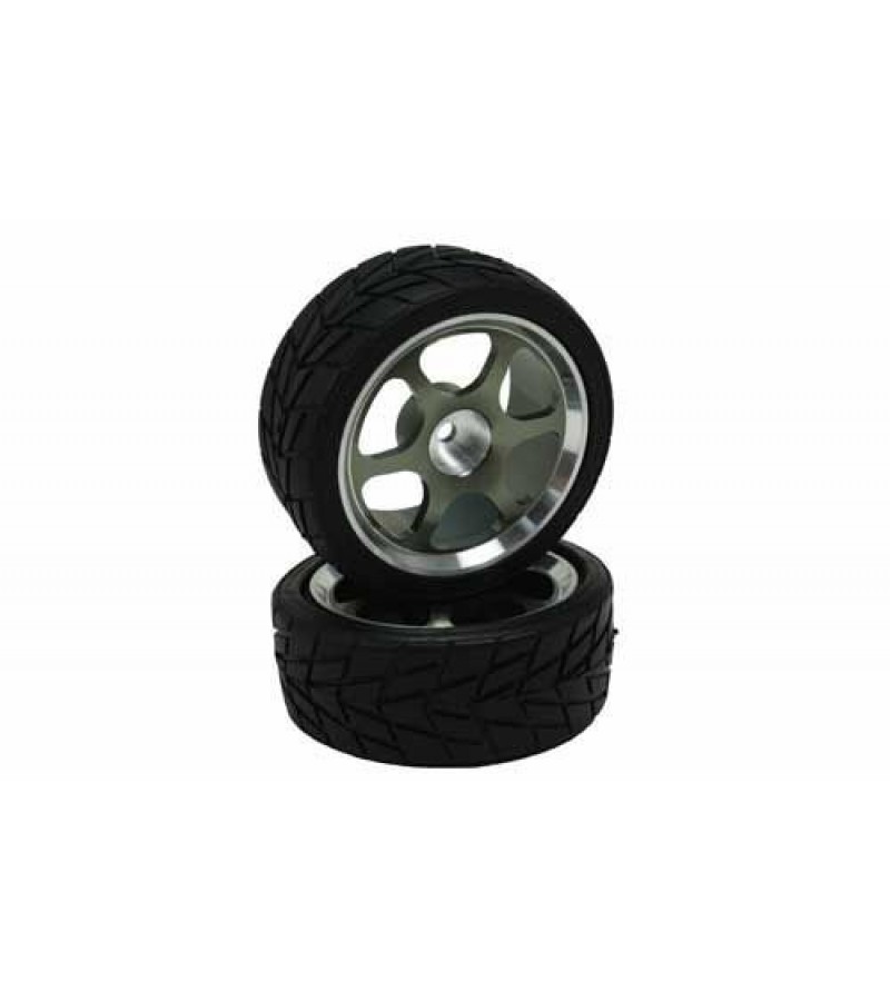 Titanium Color 6-spoke Aluminum Wheels + Arrowhead-groove Tires 1 pair(1/10 Car)
