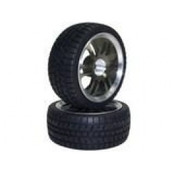 Titanium Color 6 Dual-spoke Aluminum Wheels + Tires (1/10 Car)