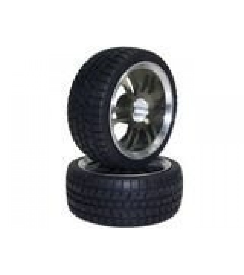 Titanium Color 6 Dual-spoke Aluminum Wheels + Tires (1/10 Car)