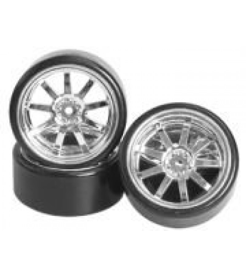 1/10 9 Spoke Wheel & Tyre Set For Drift(7mm Offset) -4pcs