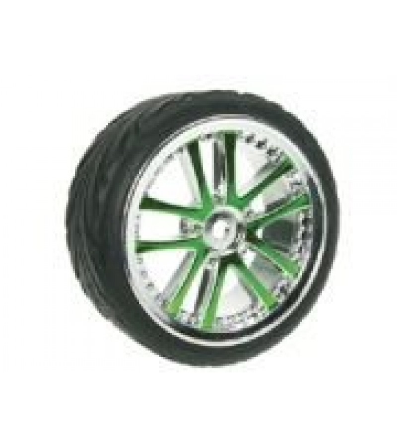 1/10 5 Dual Spoke Rim & Tyre Set On Road (0 Offset - 24mm) 4pcs- Green 1/10 5 Dual Spoke Rim & Tyre Set On Road (0 Offset - 24mm) 4pcs- Green