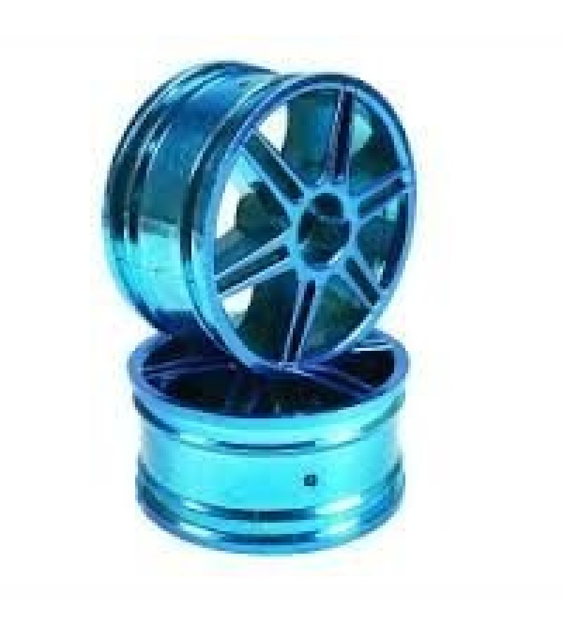 Blue 6 Curved dual-spoke Painted Wheels + Tires (1/10 Car)